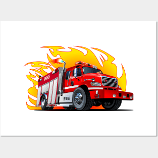 Cartoon firetruck Posters and Art